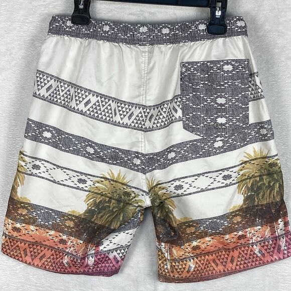 Micros Mens L White Gray Aztec Geometric Palms Swim Trunks Board Surf Shorts - Picture 5 of 11